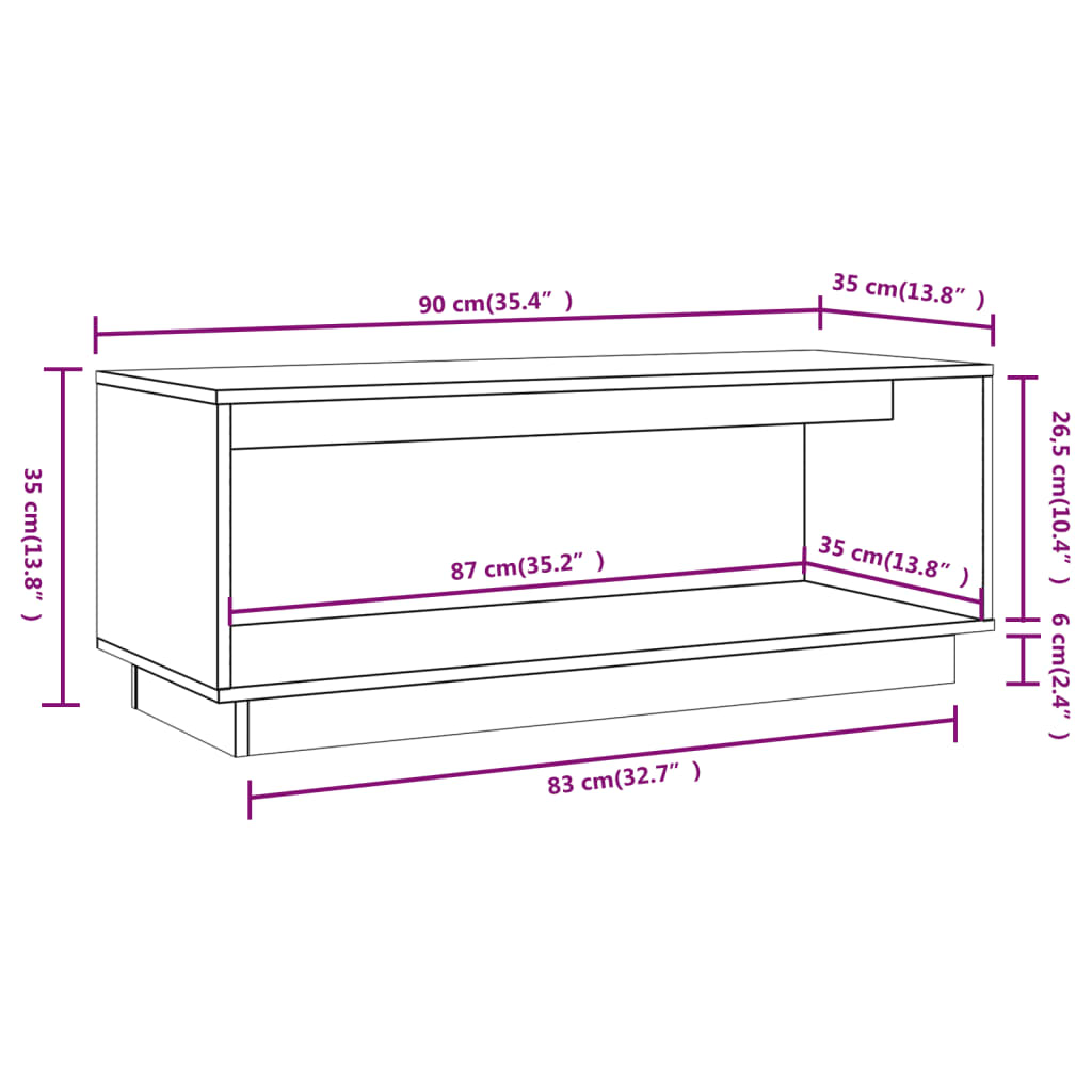 Tv-Meubel 90X35X35 Cm Massief Grenenhout Naturel