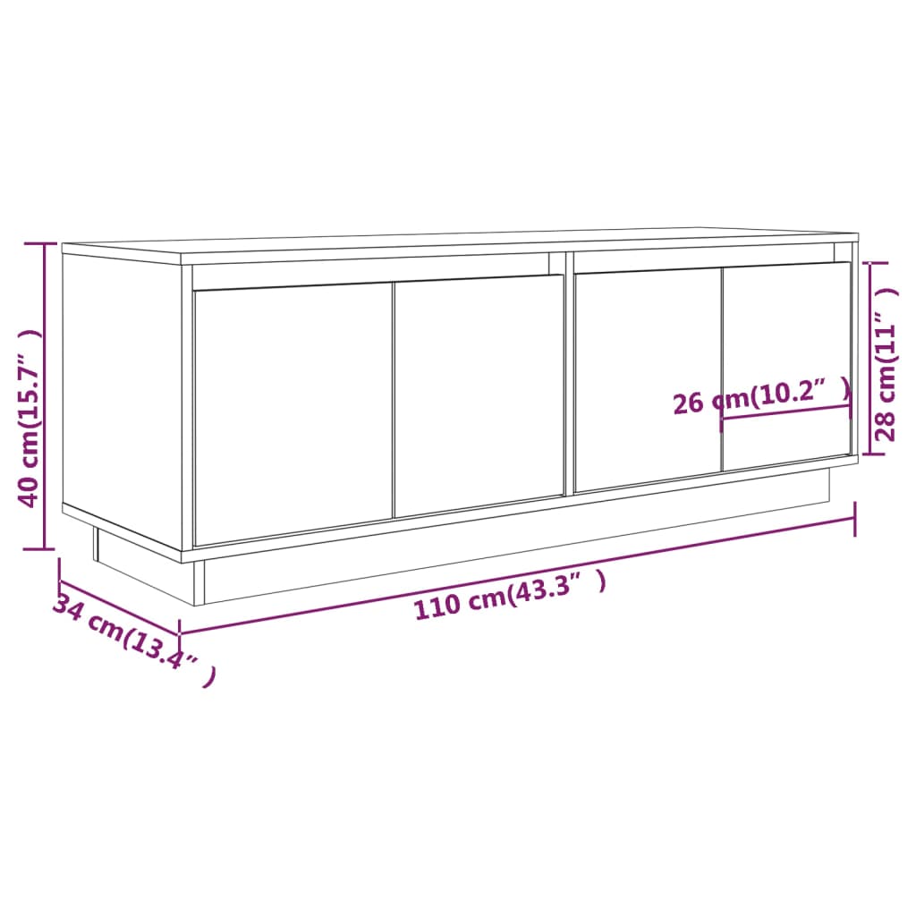 Tv-meubel 110x34x40 cm massief grenenhout wit Wit