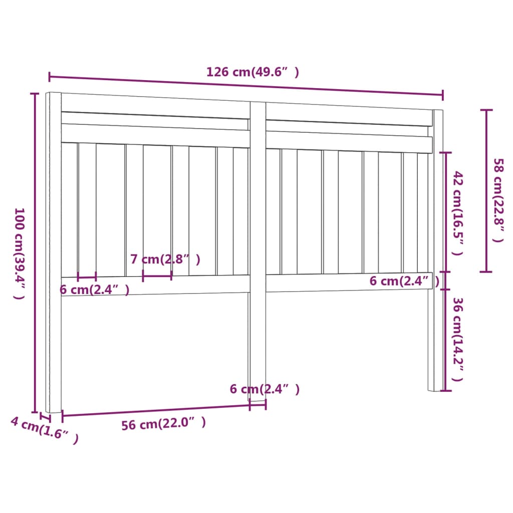 Hoofdbord 26X4X00 Cm Massief Grenenhout 126 x 100 cm Honingbruin