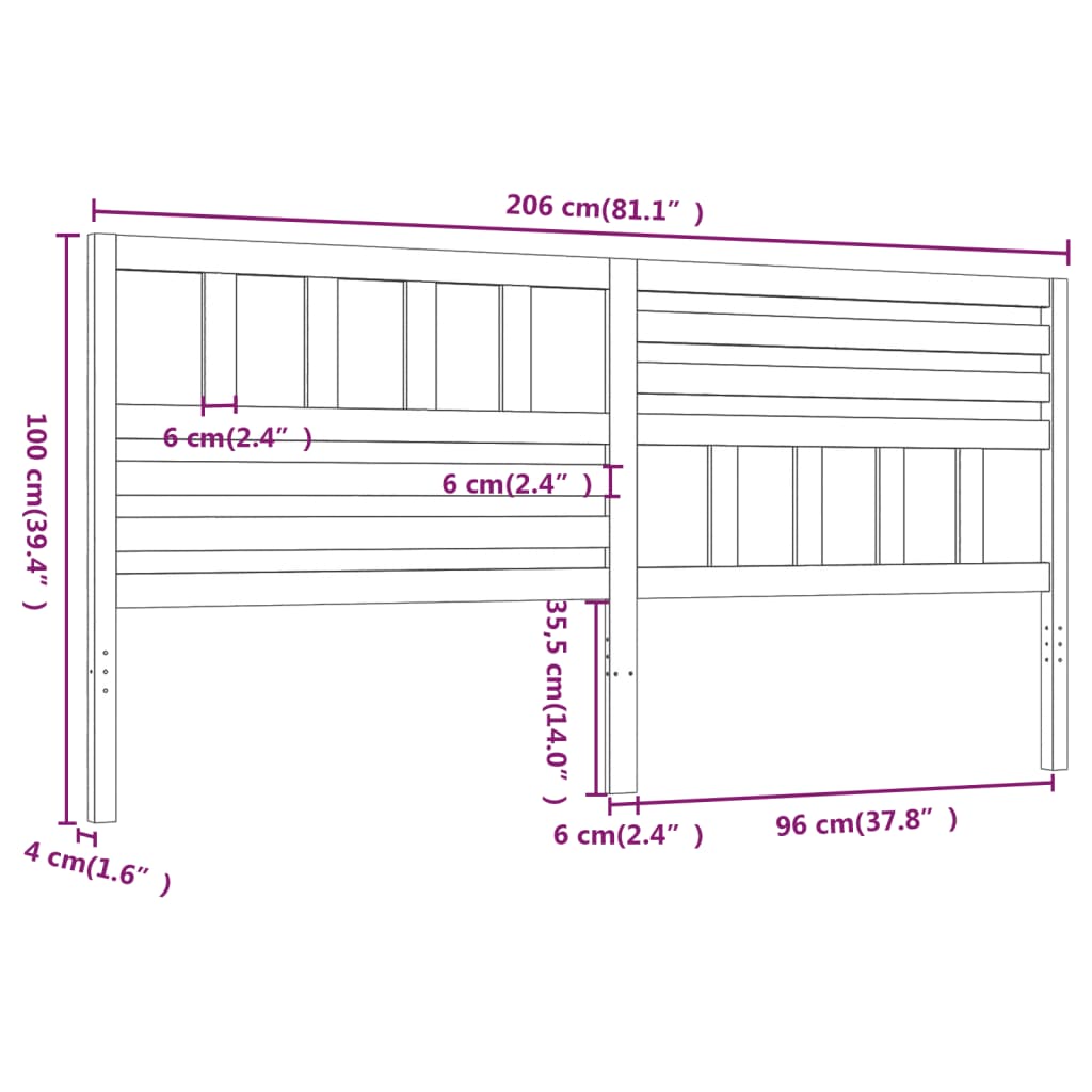 Hoofdbord 206X4X00 Cm Massief Grenenhout 206 x 100 cm Honingbruin