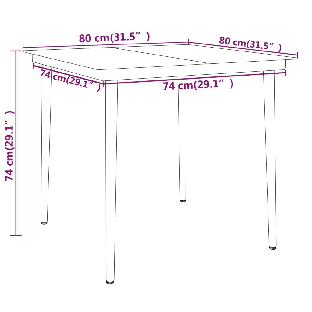 -Delige Tuinset Zwart 3 80 cm tafellengte