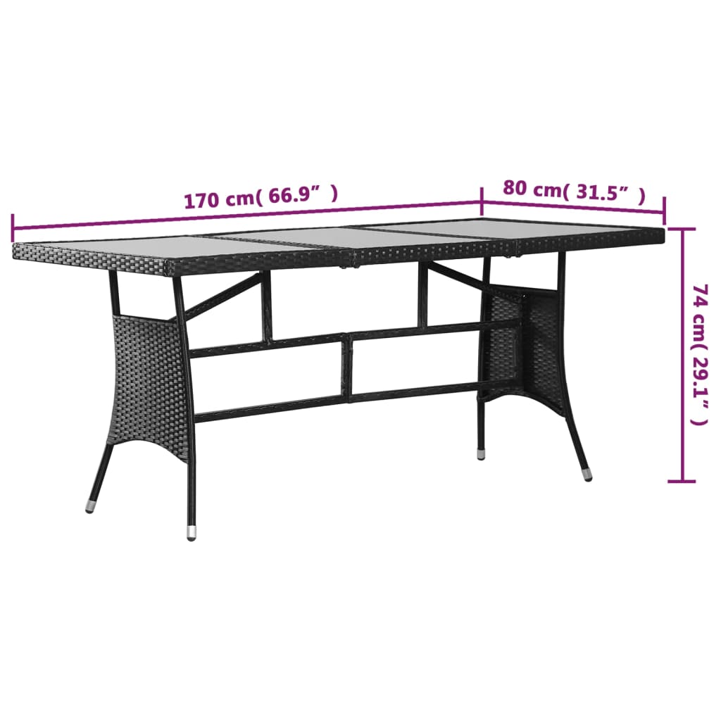 Tuintafel Poly Rattan Zwart 170 x 80 x 74 cm