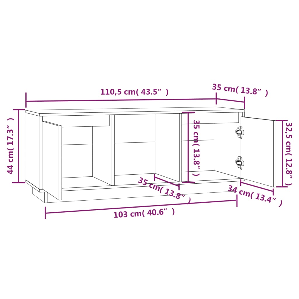 Tv-Meubel 0,5X35X44 Cm Massief Grenenhout Naturel