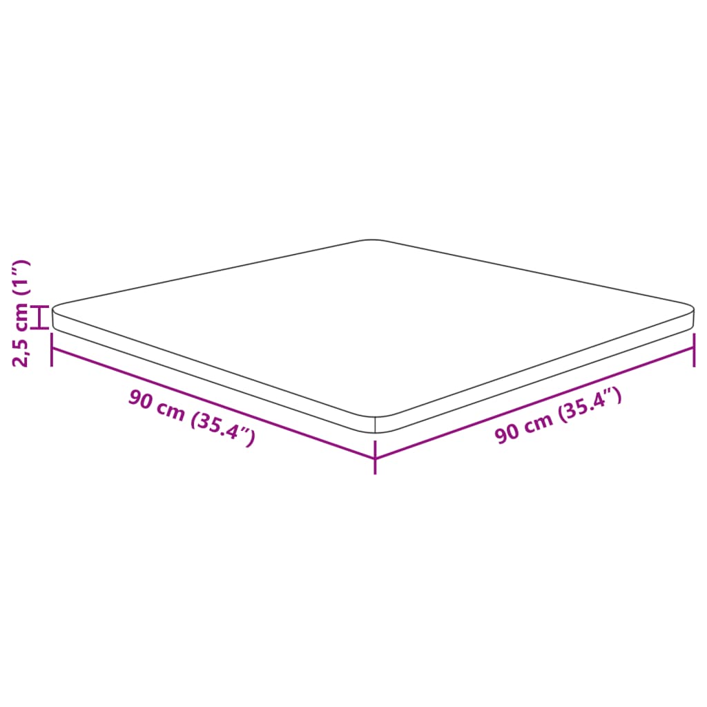 Tafelblad Vierkant 90X90X2,5 Cm Onbehandeld Massief Eikenhout 90 x 90 x 2.5 cm