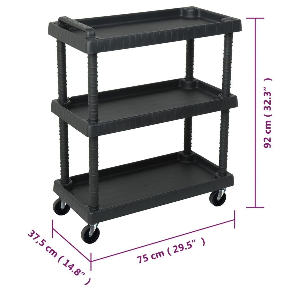 Gereedschapswagen 3-Laags 75X37,5X92 Cm Polypropeen Zwart