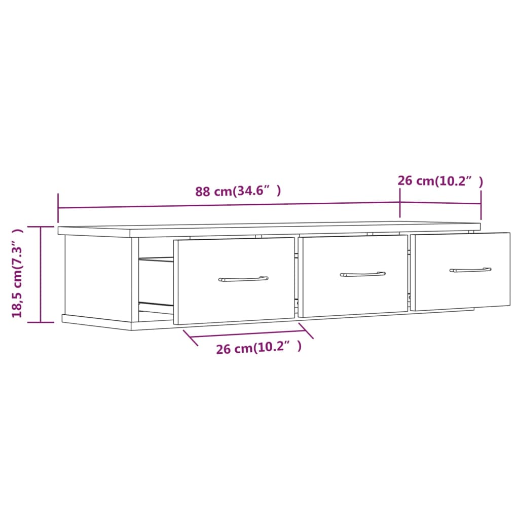 Wandkast 88X26X8,5 Cm Bewerkt Hout Kleurig Gerookt eiken