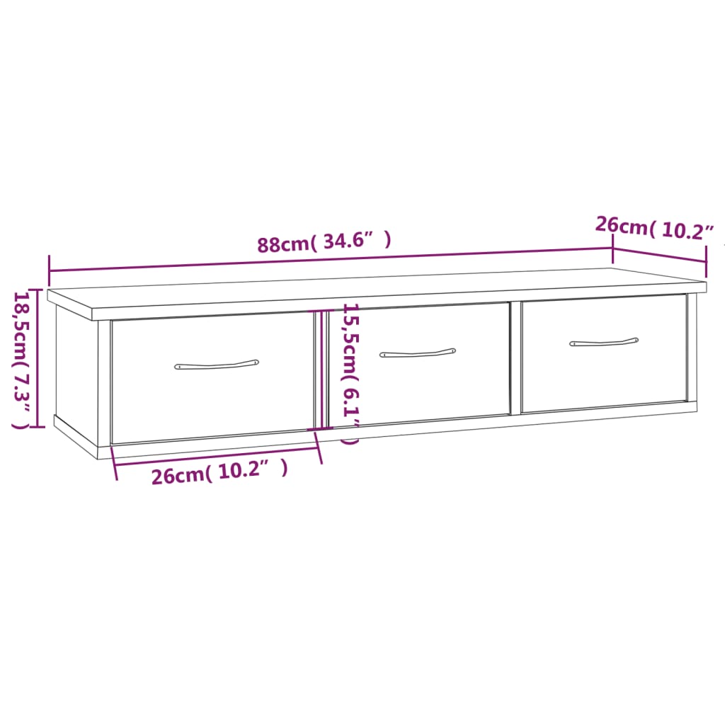 Wandkast 88x26x18,5 cm bewerkt hout grijs sonoma eikenkleurig Grijs sonoma