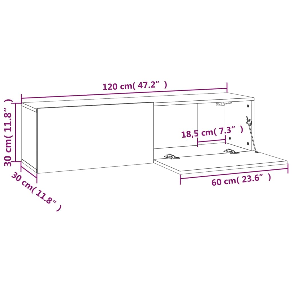 Tv-wandmeubel 120x30x30 cm bewerkt hout gerookt eikenkleurig 120 x 30 x 30 cm Gerookt eiken