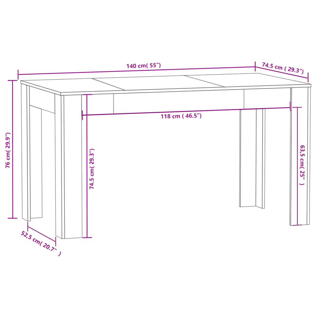 Eettafel 40X74,5X76 Cm Bewerkt Hout Kleurig Gerookt eiken