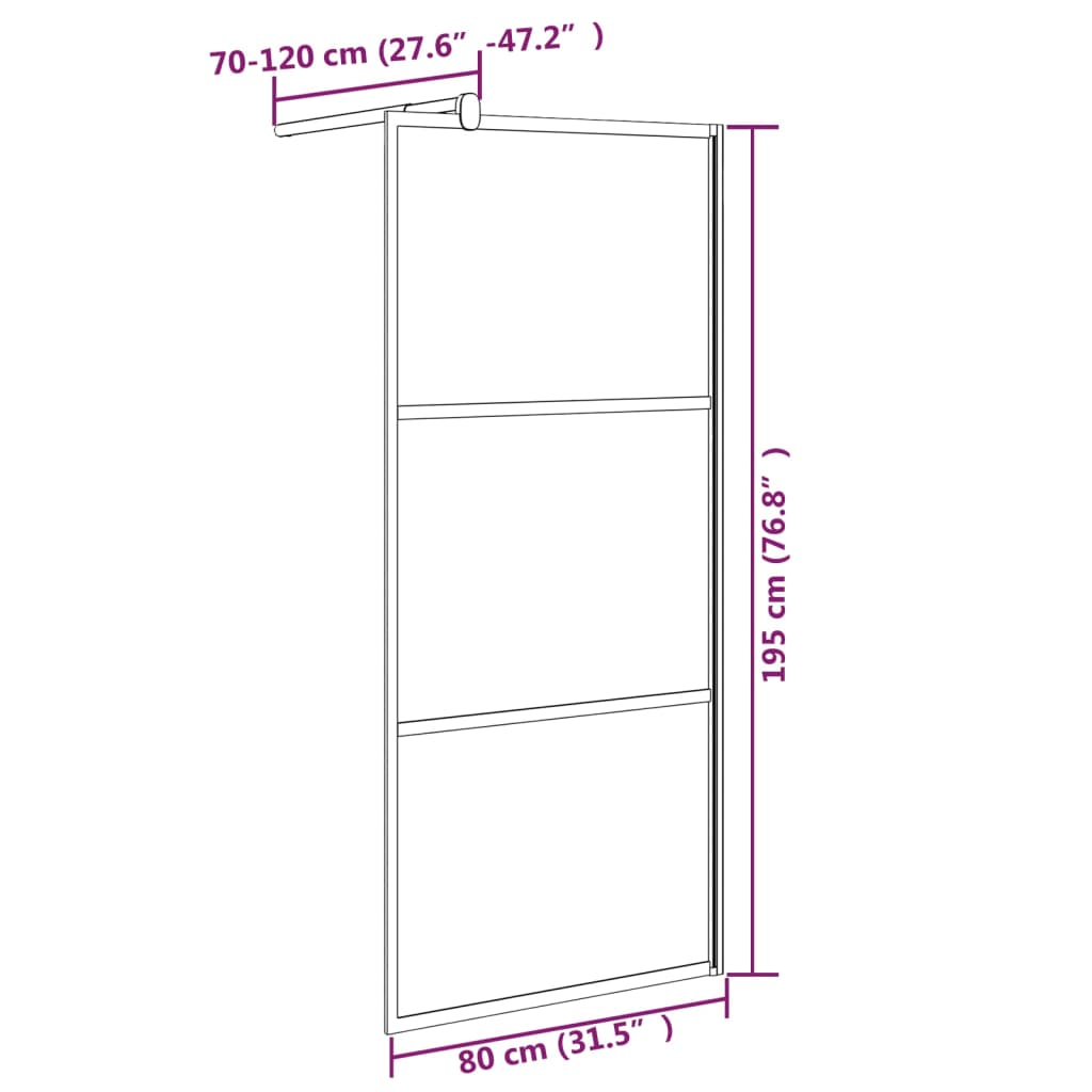 Inloopdouchewand Esg-Glas 80 x 195 cm Zwart Mat