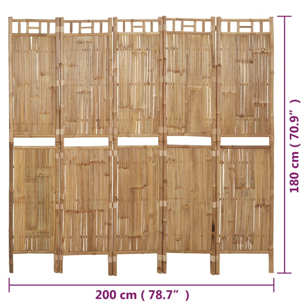 Kamerscherm Met 5 Panelen 200X180 Cm Bamboe