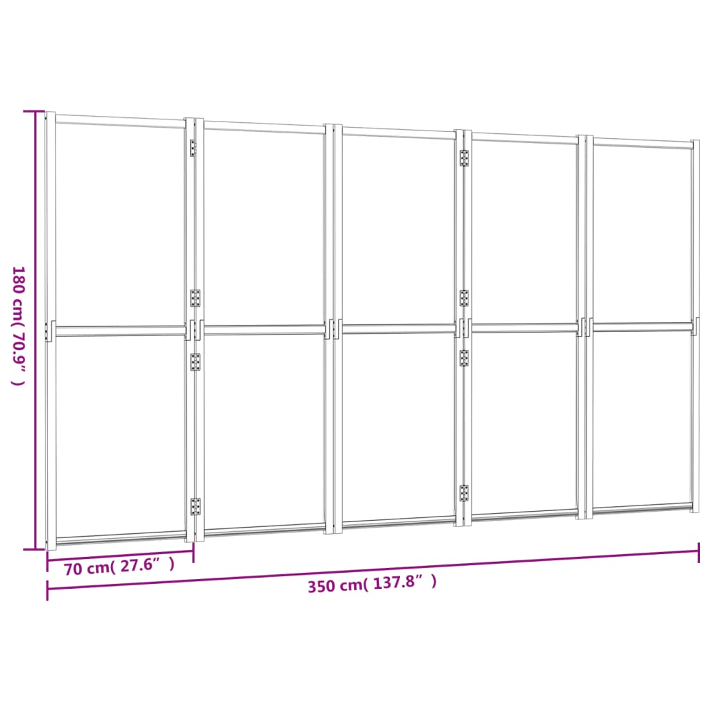 Kamerscherm met 5 panelen 350x180 cm zwart 350 x 180 cm Zwart