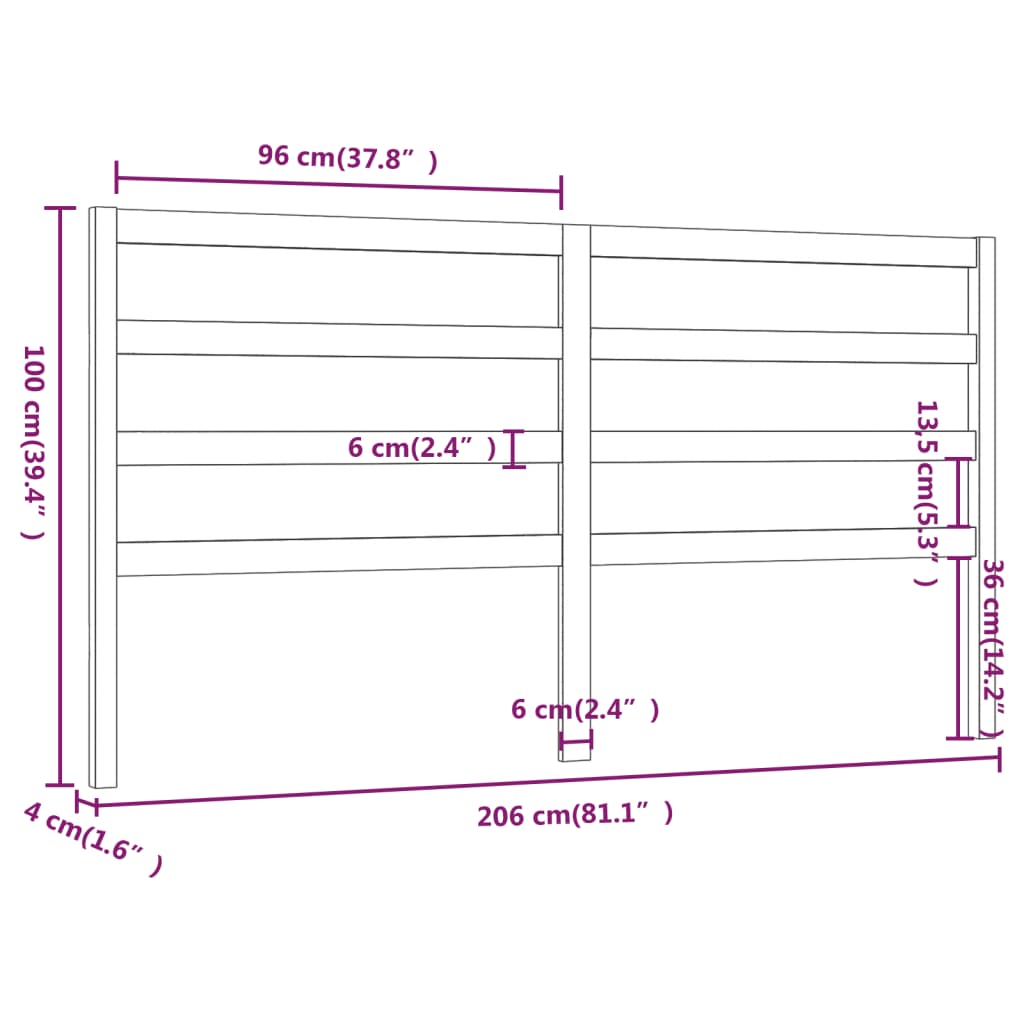 Hoofdbord 206X4X00 Cm Massief Grenenhout 206 x 100 cm Zwart