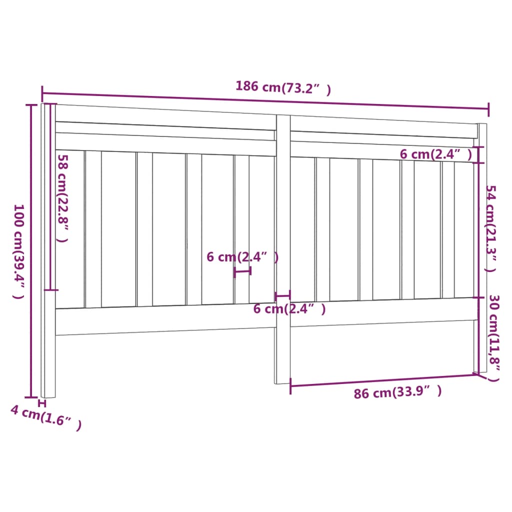 Hoofdbord 86X4X00 Cm Massief Grenenhout 186 x 100 cm Grijs