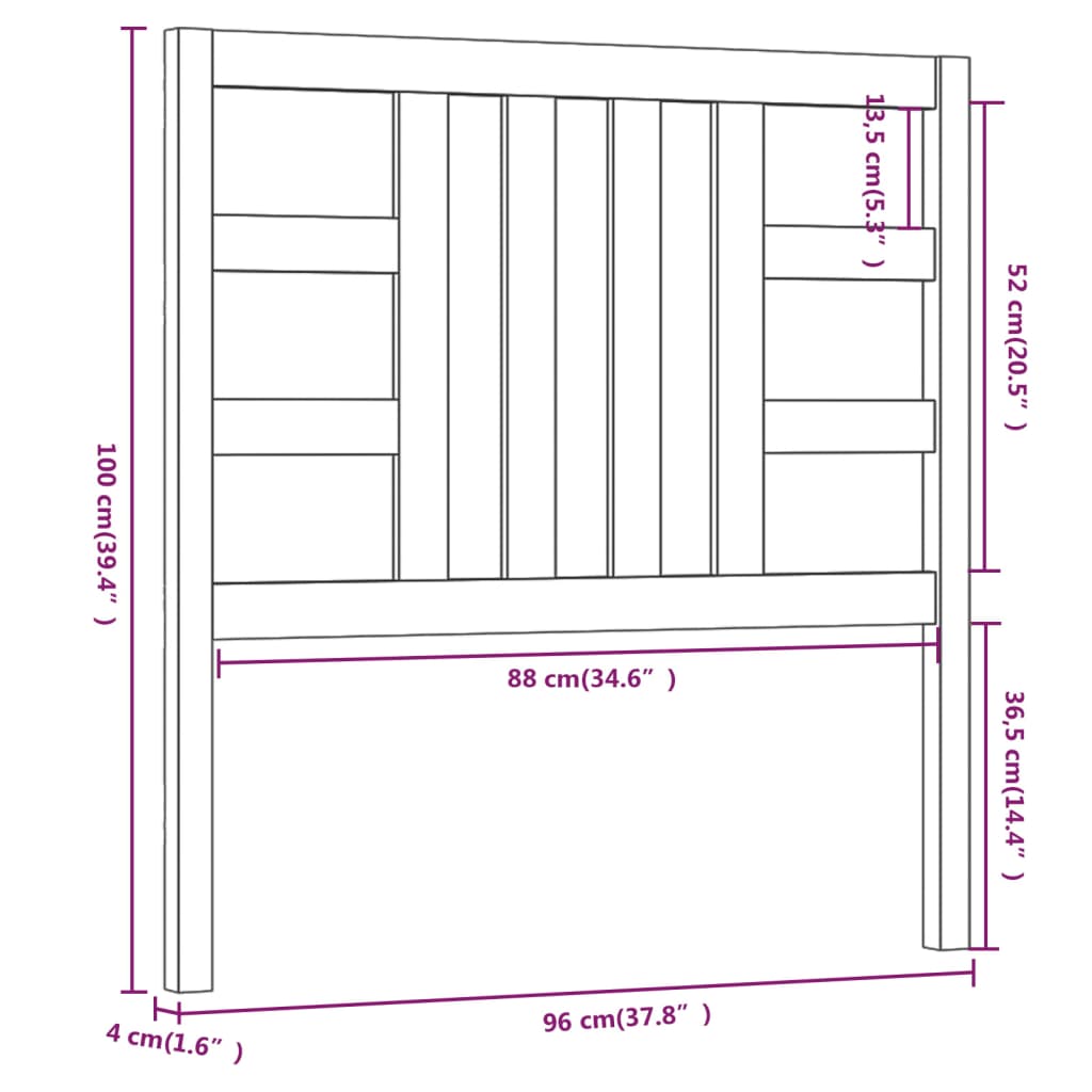 Hoofdbord 96X4X00 Cm Massief Grenenhout 96 x 100 cm Grijs
