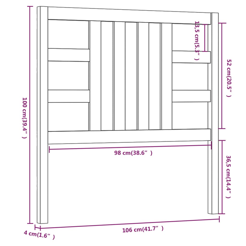 Hoofdbord 06X4X00 Cm Massief Grenenhout 106 x 100 cm Grijs