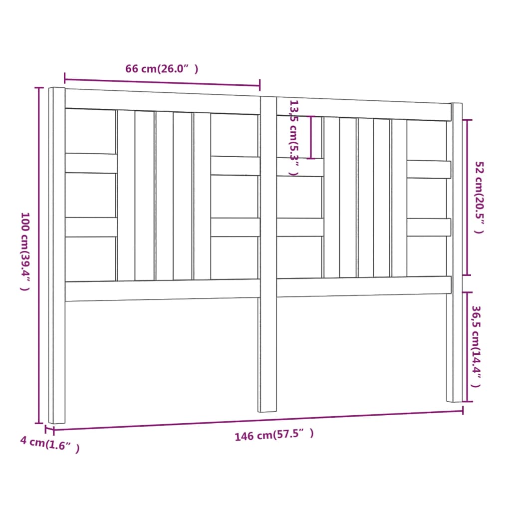 Hoofdbord 46X4X00 Cm Massief Grenenhout 146 x 100 cm Zwart