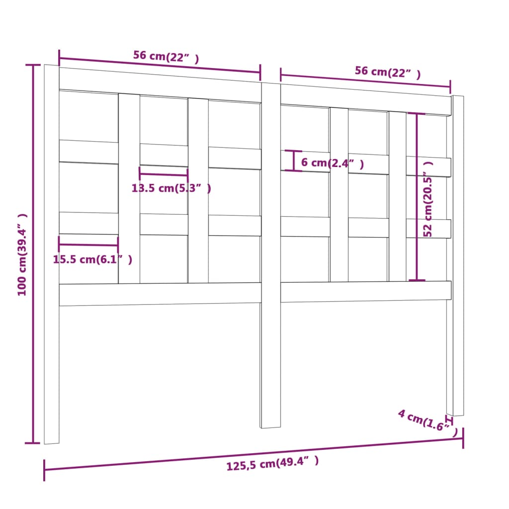 Hoofdbord 125,5X4X100 Cm Massief Grenenhout Honingbruin