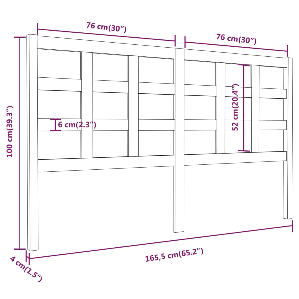 Hoofdbord 165,5X4X100 Cm Massief Grenenhout Zwart
