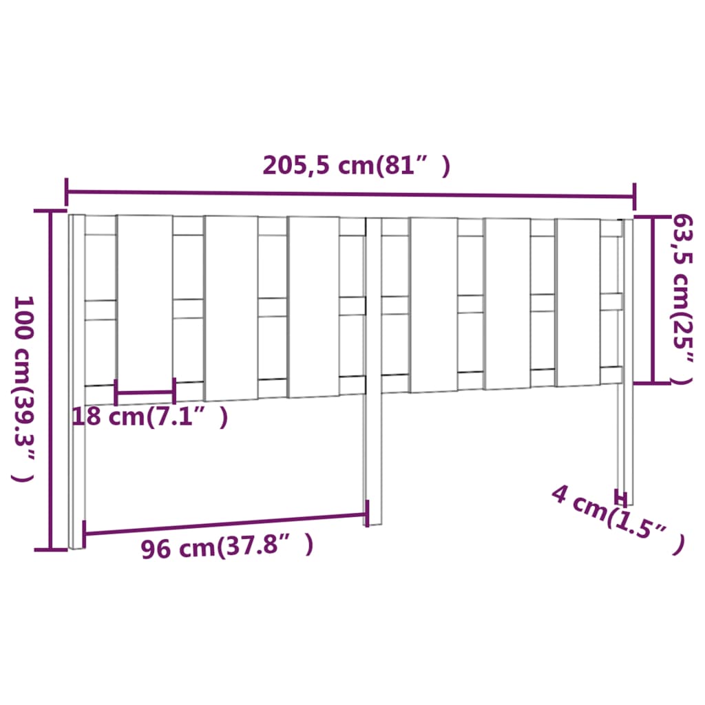Hoofdbord 205,5X4X100 Cm Massief Grenenhout Honingbruin