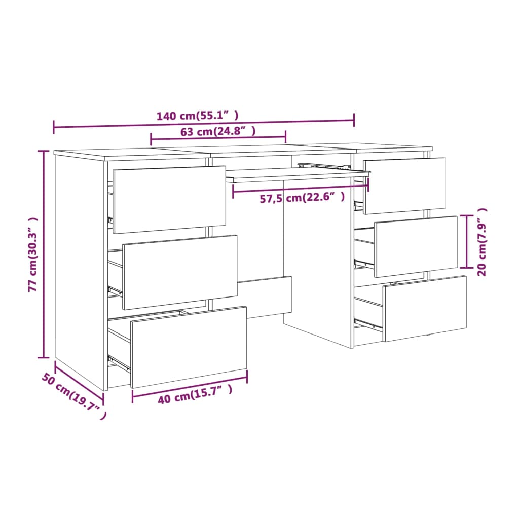 Bureau 140x50x77 cm bewerkt hout grijs sonoma eikenkleurig Grijs sonoma