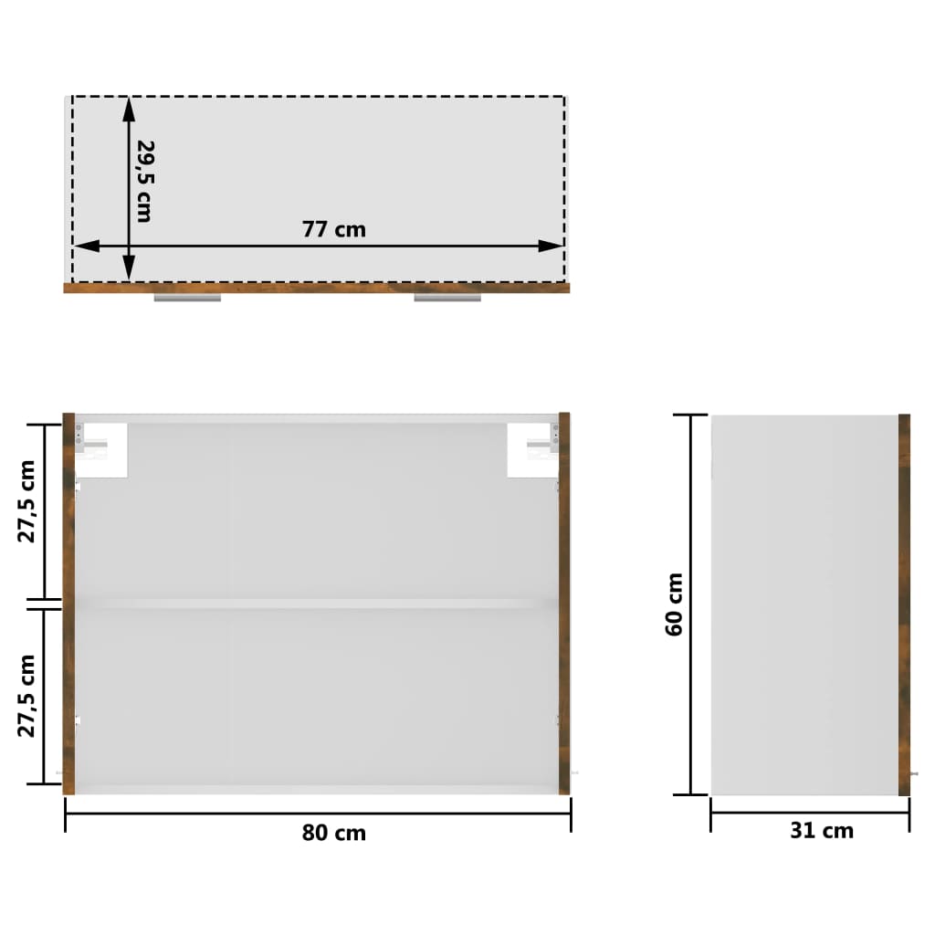 Wandkast hangend 80x31x60 cm glas en bewerkt hout gerookt eiken Hangkast glas 80 cm