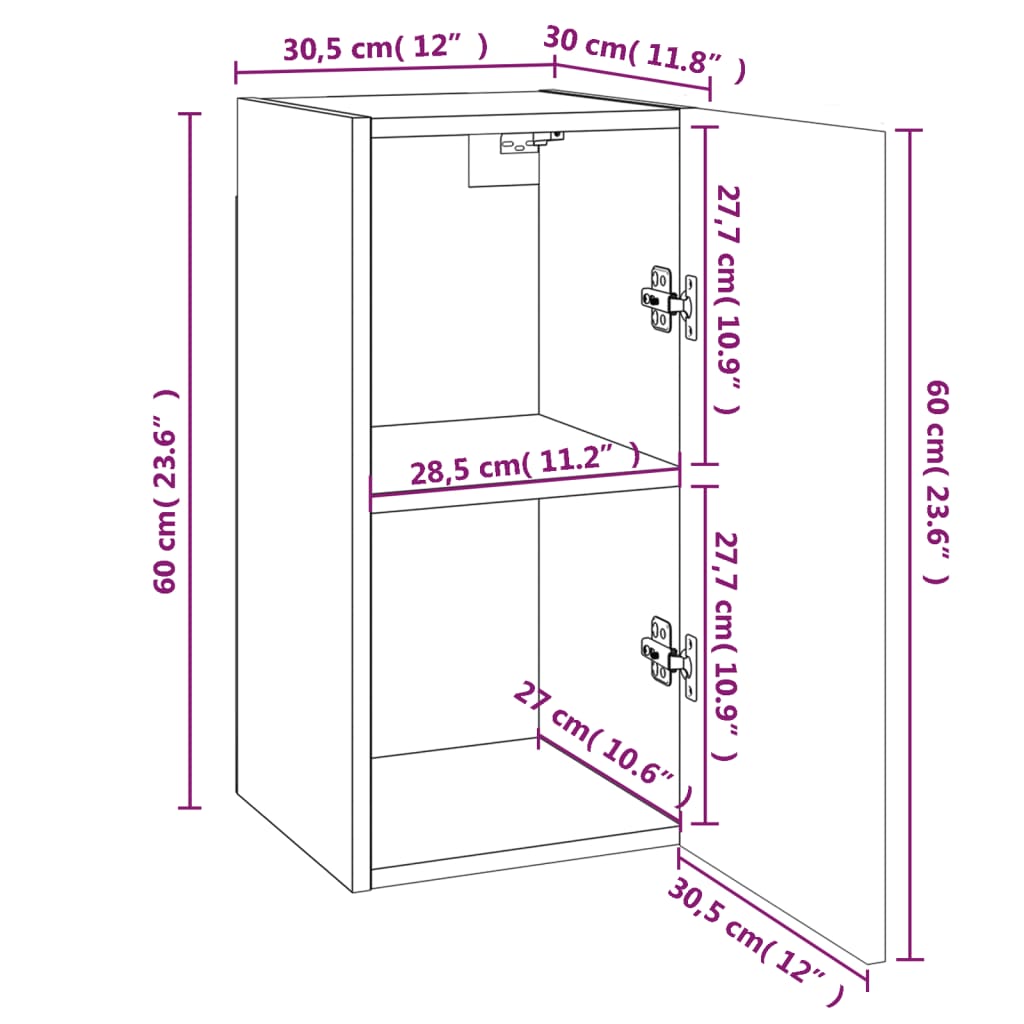 Tv-meubel 30,5x30x60 cm bewerkt hout grijs sonoma eikenkleurig 1 30.5 x 30 x 60 cm Grijs sonoma