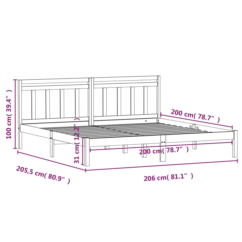 Bedframe Massief Grenenhout 200 x 200 cm Honingbruin