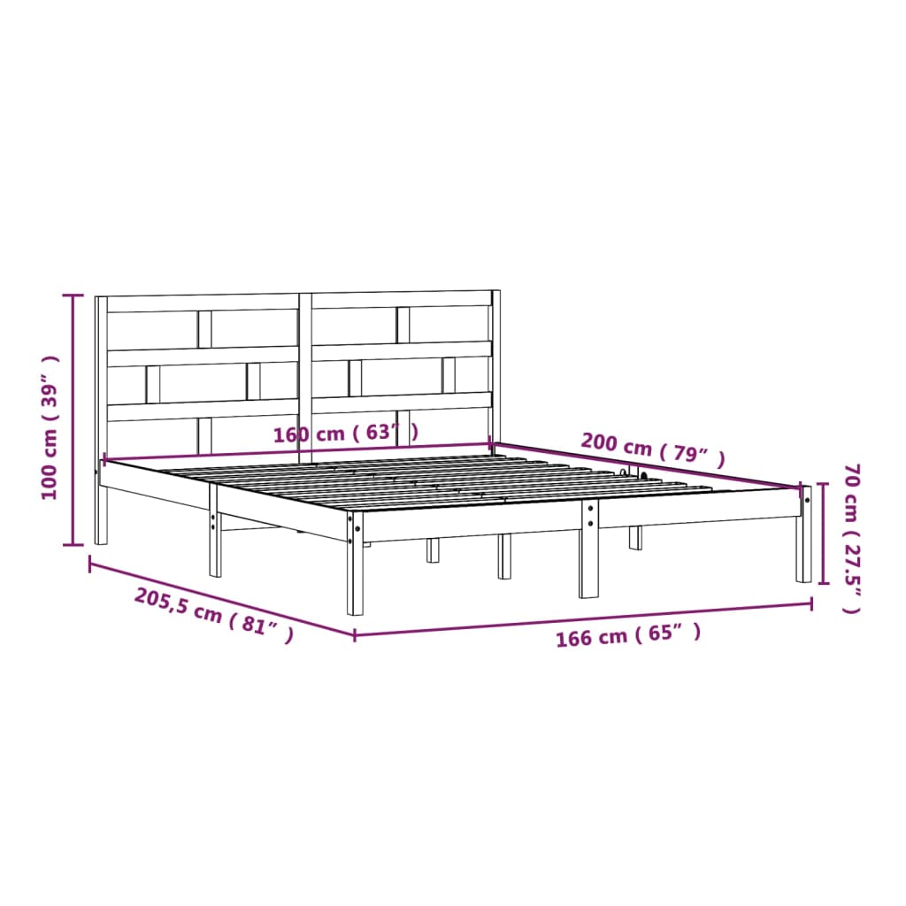 Bedframe Massief Grenenhout 160 x 200 cm Wit