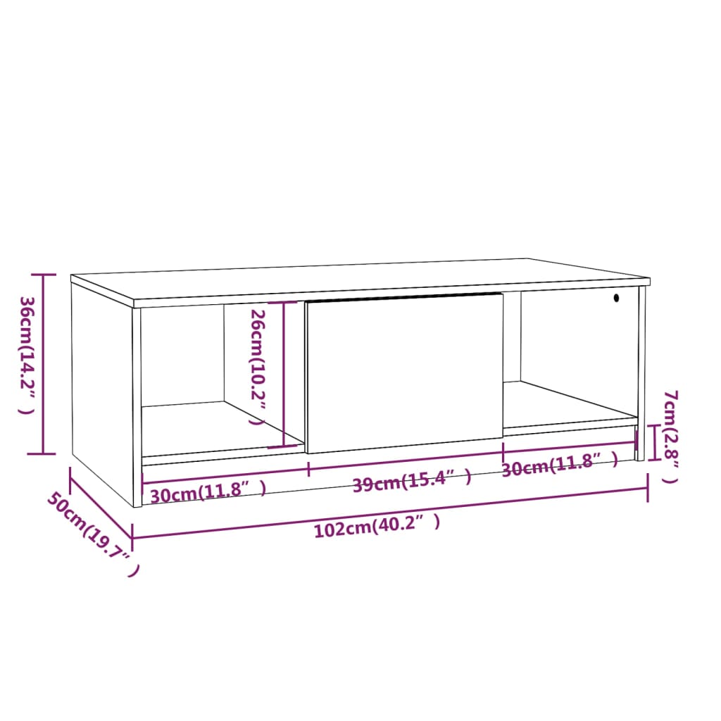 Salontafel 102X50X36 Cm Bewerkt Hout Wit