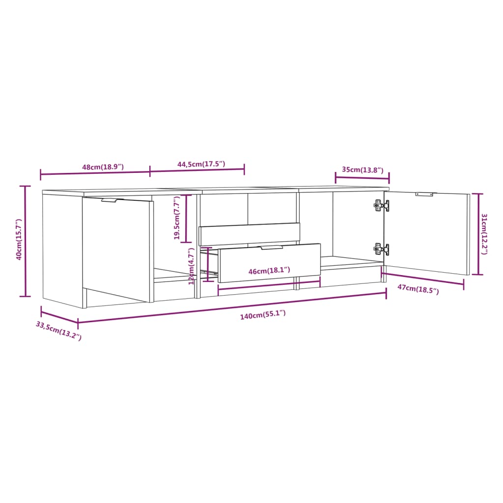 Tv-meubel 140x35x40 cm bewerkt hout wit Wit