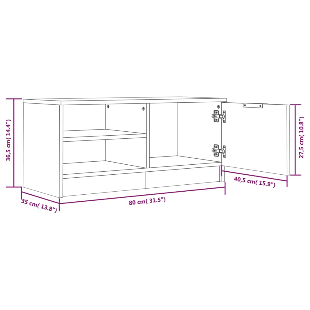 Tv-Meubel 80X35X36,5 Cm Bewerkt Hout Kleurig 1 Sonoma eiken