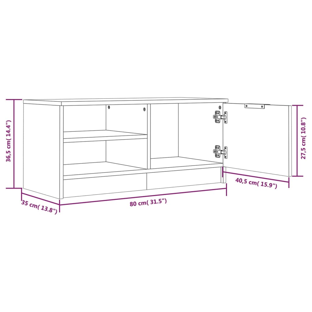 Tv-meubelen 2 st 80x35x36,5 cm bewerkt hout hoogglans wit 2 Hoogglans wit