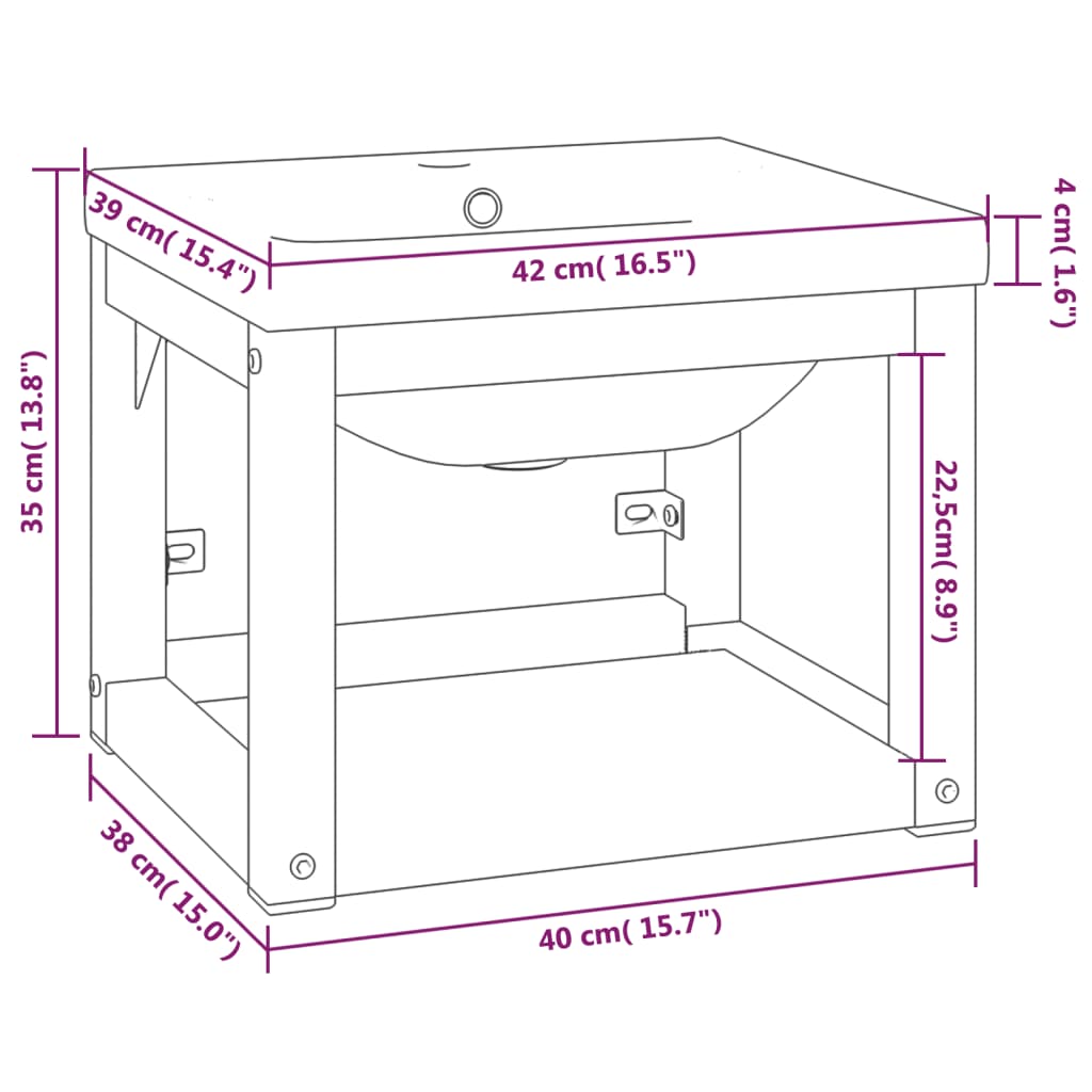 Wastafelframe Met Inbouwwastafel Ijzer 40 x 38 x 31 cm Zwart