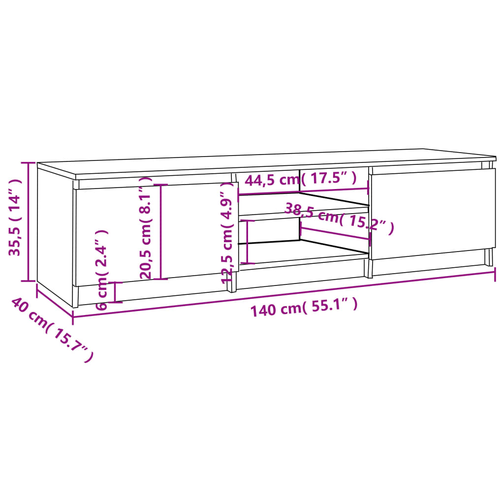 Tv-meubel 140x40x35,5 cm bewerkt hout grijs sonoma eikenkleurig Grijs sonoma