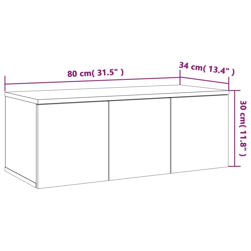 Tv-meubel 80x34x30 cm bewerkt hout grijs sonoma eikenkleurig Grijs sonoma