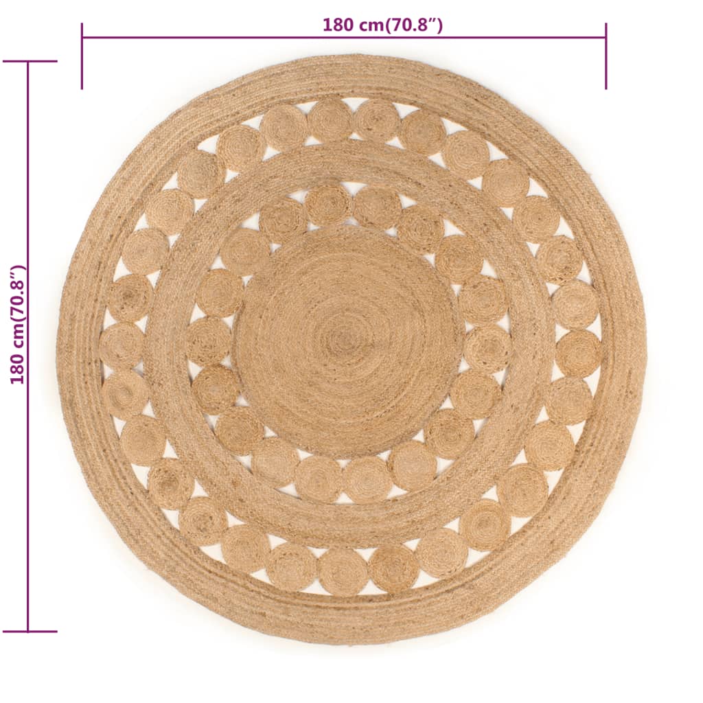 Tapijt Met Ontwerp Rond Gevlochten Jute 180 cm