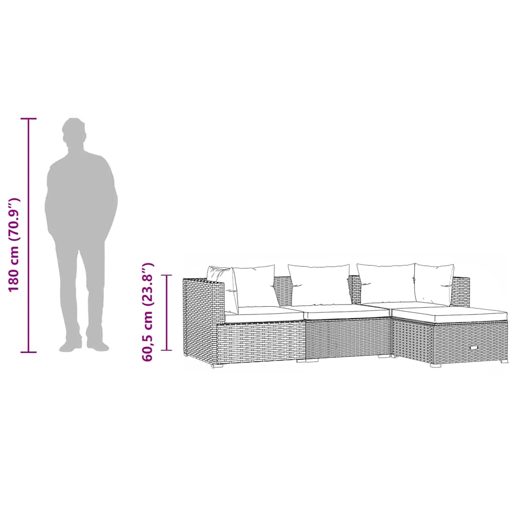 4-Delige Loungeset Met Kussens Poly Rattan 1 Grijs en antraciet