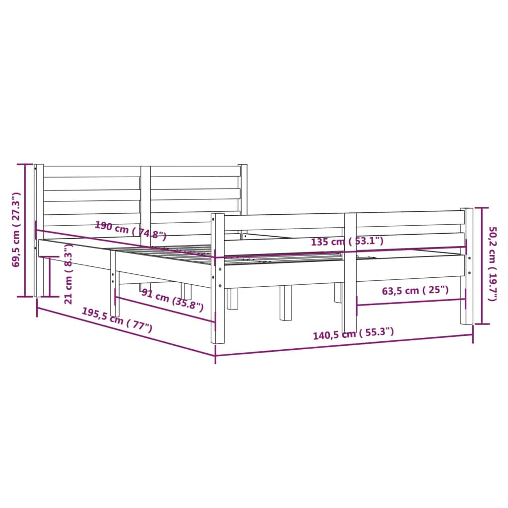Bedframe Massief Hout Double 135 x 190 cm Honingbruin