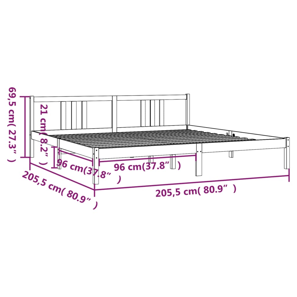 Bedframe Massief Hout Wit 200X200 Cm