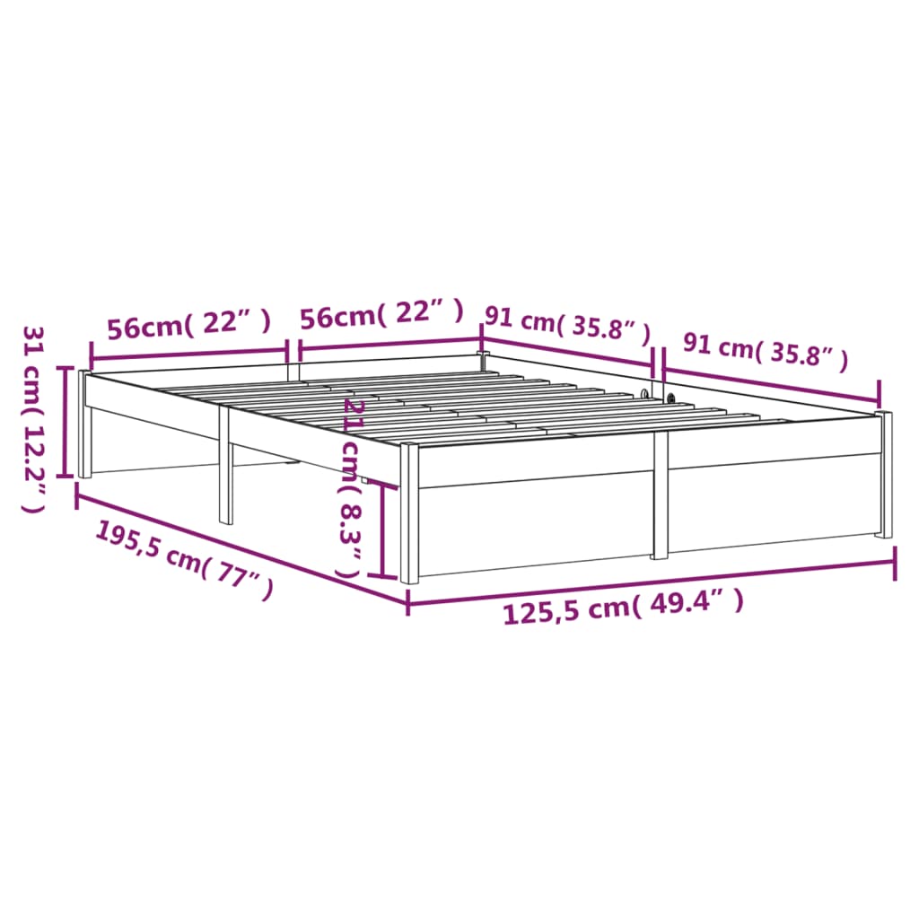 Bedframe Massief Hout Zwart 120X190 Cm 4Ft Small Double