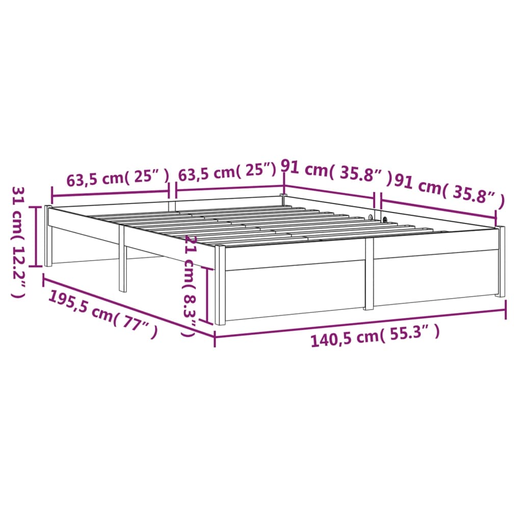 Bedframe Massief Hout Wit 135X190 Cm 4Ft6 Double