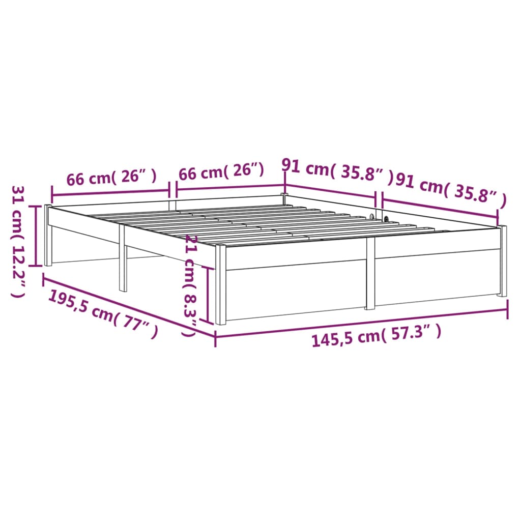 Bedframe Massief Hout Zwart 140X190 Cm