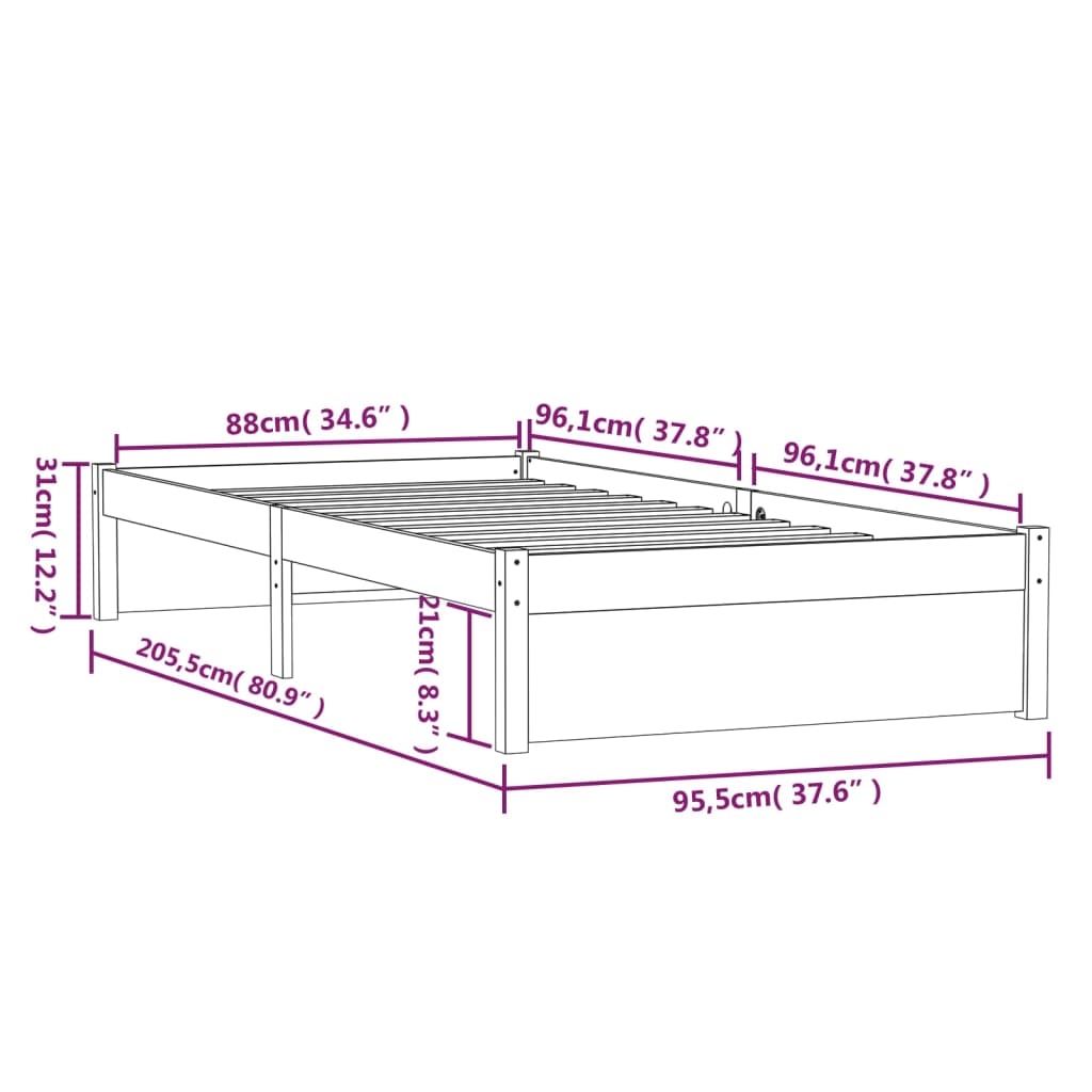 Bedframe Massief Hout Honingbruin 90X200 Cm