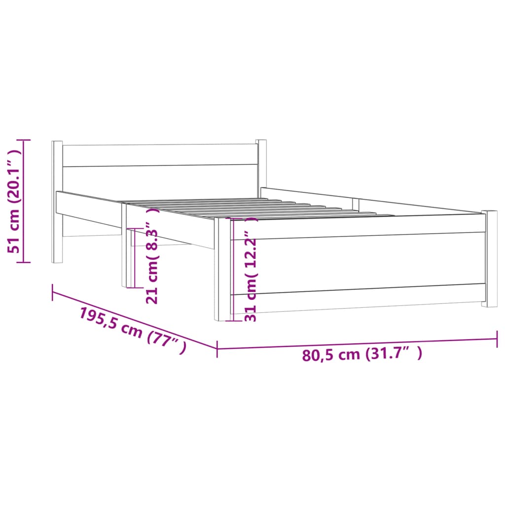 Bedframe Massief Hout Honingbruin 75X190 Cm 2Ft6 Small Single