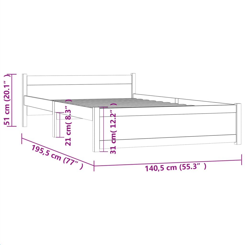 Bedframe Massief Hout Grijs 135X190 Cm 4Ft6 Double