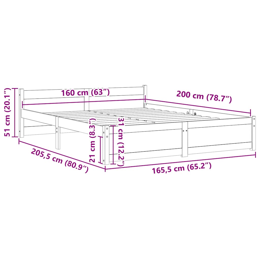 Bedframe Zonder Matras Massief Hout 160X200 Cm Honingbruin
