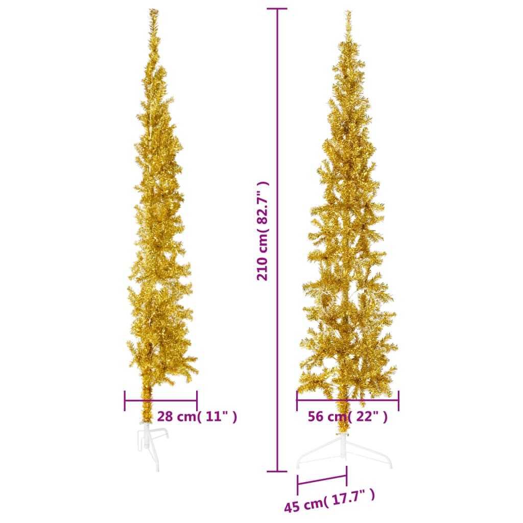 Kunstkerstboom Half Met Standaard Smal 20 Cm Kleurig 210 x 56 cm Goud