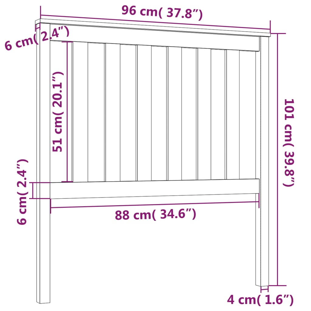Hoofdbord 96X6X0 Cm Massief Grenenhout 96 x 101 cm Zwart