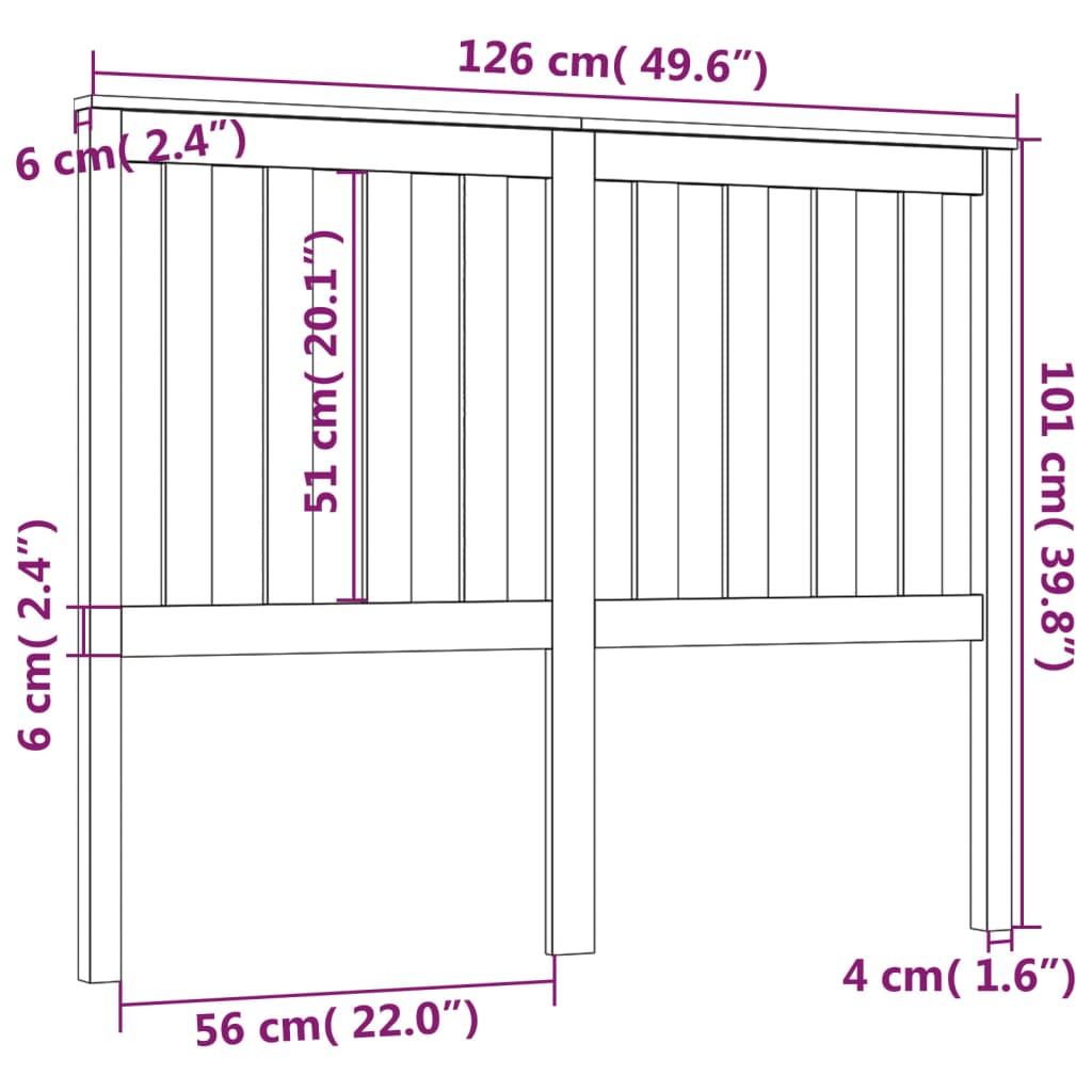 Hoofdbord 26X6X0 Cm Massief Grenenhout 126 x 101 cm Zwart